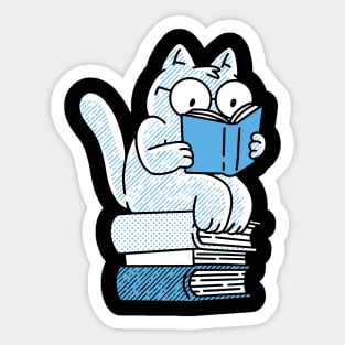 CatSitting On Books And Reading Cat Reading Book For Book Lover Cat Lover Sticker